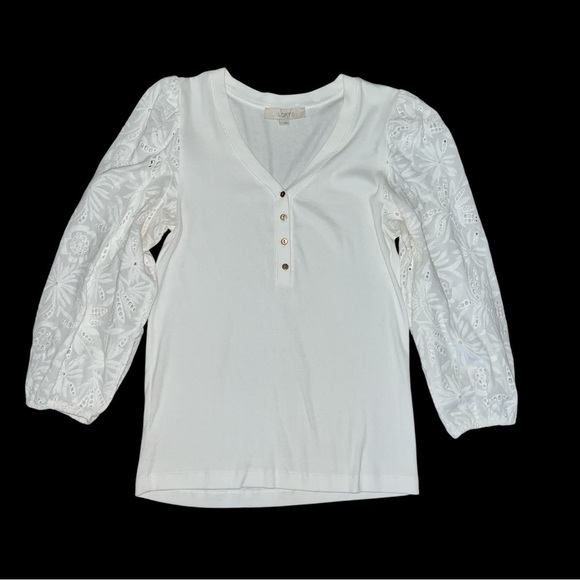 LOFT Tops - White Eyelet Sleeve Women's Top size Medium